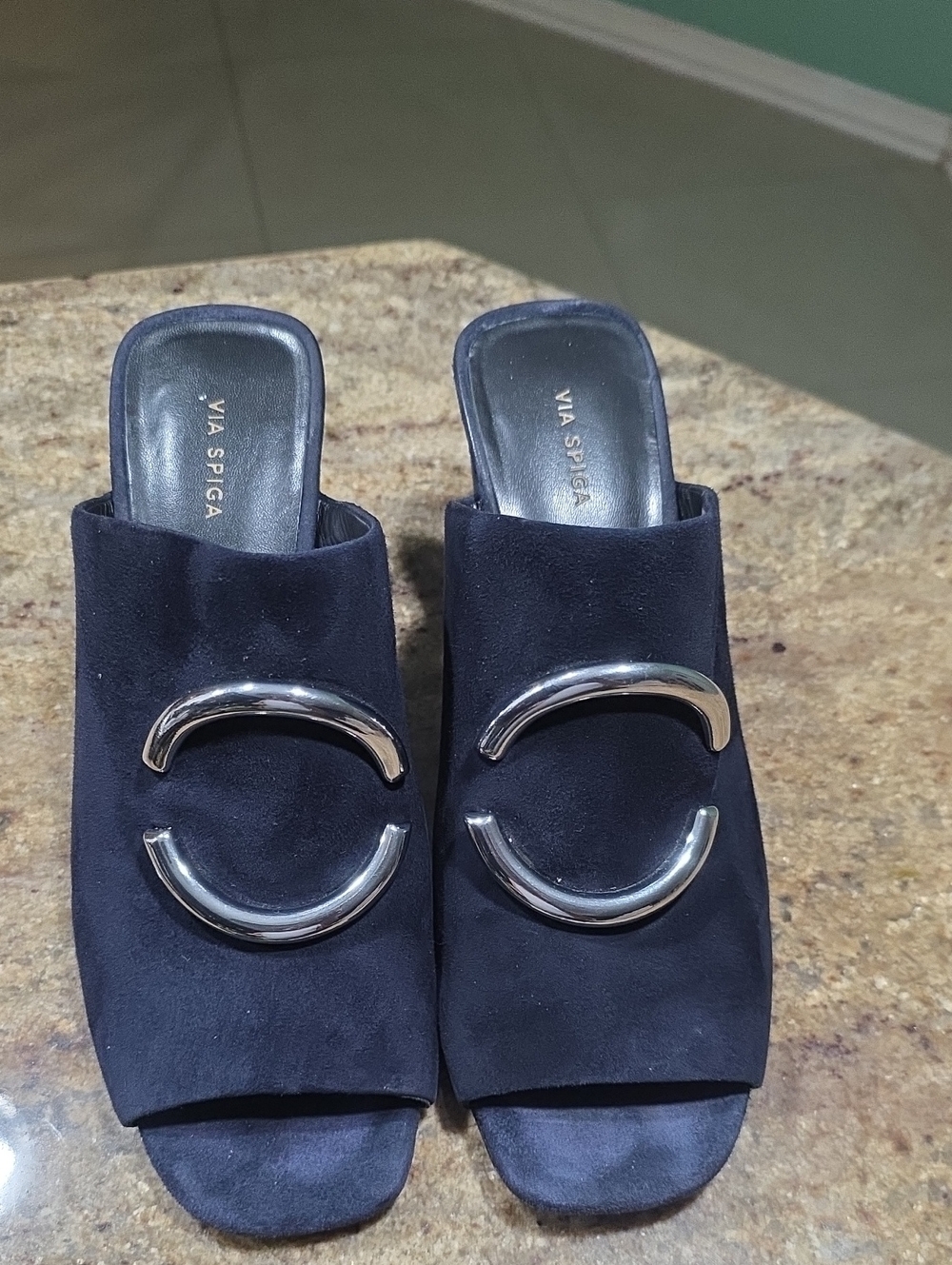 Via Spiga Eleni Navy Blue Suede Mules Size EU38/ US 8